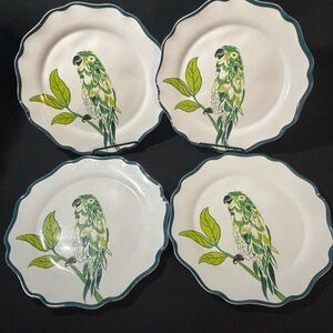 Opalhouse Parrot Bird Plates Set of 4 Melamine Scalloped Tropical Blue Green 10"